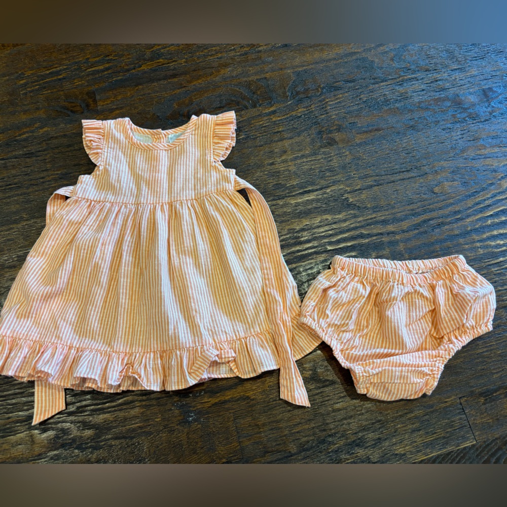 Orange Striped Ruffle dress and Bloomer Set